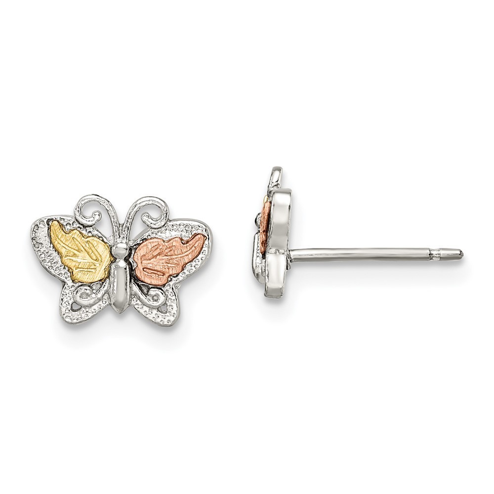 Black Hills Sterling Silver 12K Gold Accents Butterfly Post Stud Earrings